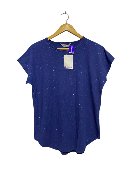 B COLLECTION |M| BUST 22| B44| BLUE GLITTER T-SHIRT - SPARKLY SHORT SLEEVE CASUAL TOP WITH TAGS