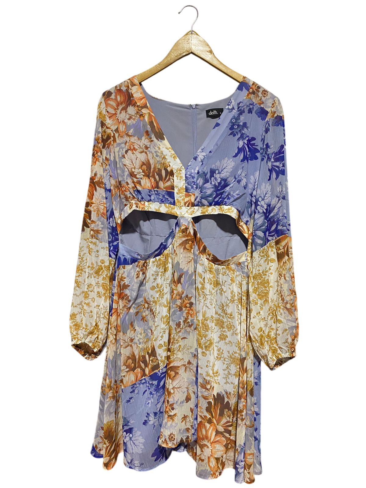 DOTTI |M| BUST 18| B44| BLUE AND ORANGE LONG SLEEVE CUTOUT BACKLESS SUMMER DRESS