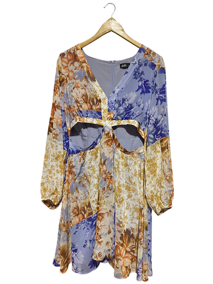 DOTTI |M| BUST 18| B44| BLUE AND ORANGE LONG SLEEVE CUTOUT BACKLESS SUMMER DRESS