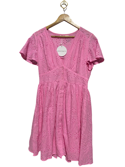 GRACE & CO |M| BUST 18| B44| V-NECK SHORT SLEEVE BUTTON FRONT SUMMER DRESS WITH TAGS