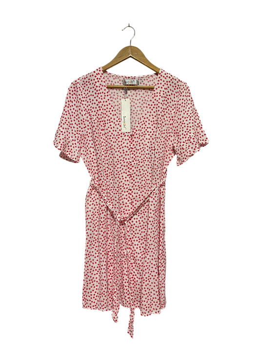SUNNY GIRL |L| BUST 21| B44| WHITE AND RED SHORT SLEEVE BUTTON FRONT MINI DRESS WITH TAGS
