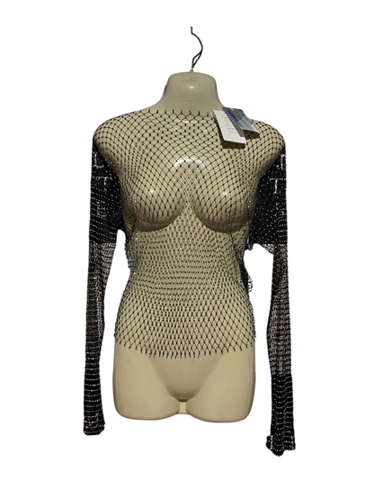 VALLEY GIRL |M| BUST 17| B44| BLACK GLITTER MESH SHEER FESTIVAL SHIRT