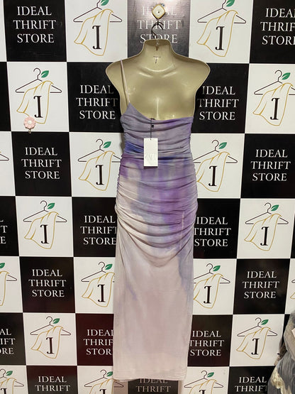 ZARA |M| BUST 14| B44| PURPLE TIE DYE RUCHED MESH MAXI DRESS