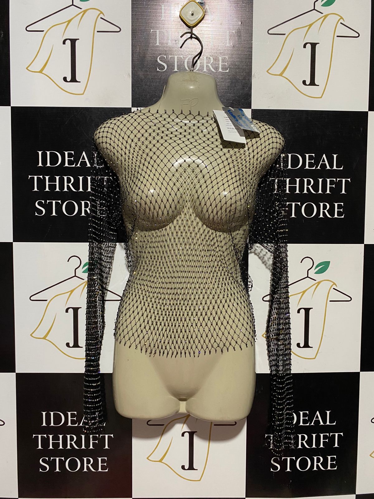 VALLEY GIRL |M| BUST 17| B44| BLACK GLITTER MESH SHEER FESTIVAL SHIRT