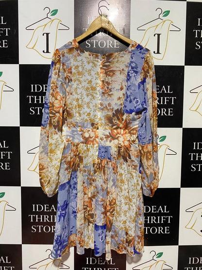 DOTTI |M| BUST 18| B44| BLUE AND ORANGE LONG SLEEVE CUTOUT BACKLESS SUMMER DRESS