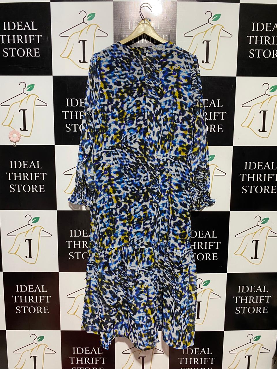 EMERGE |L| BUST 21| B44| EMERGE BLUE LEOPARD PRINT MIDI DRESS