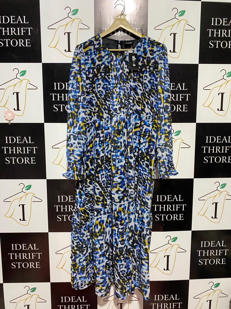 EMERGE |L| BUST 21| B44| EMERGE BLUE LEOPARD PRINT MIDI DRESS