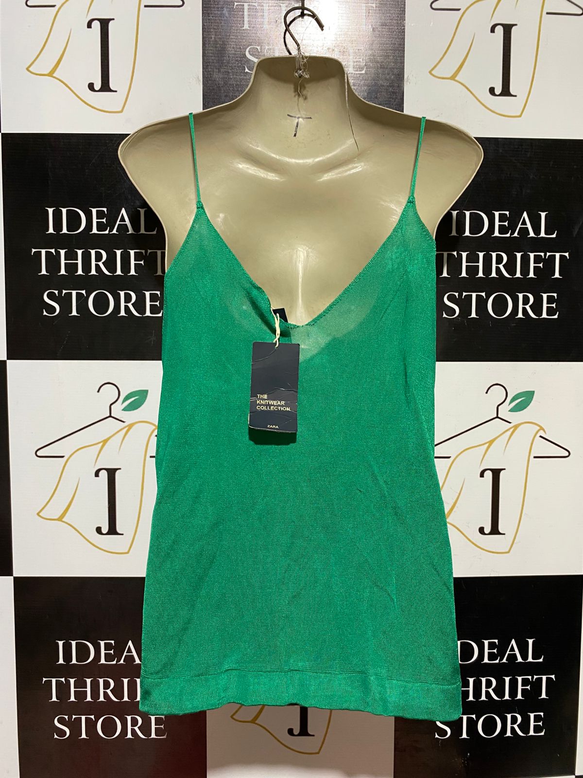 ZARA KNIT |M| BUST 17| B44| SLENDER STRAP DEEP V-NECK METALLIC GLITTER CAMI TANK TOP