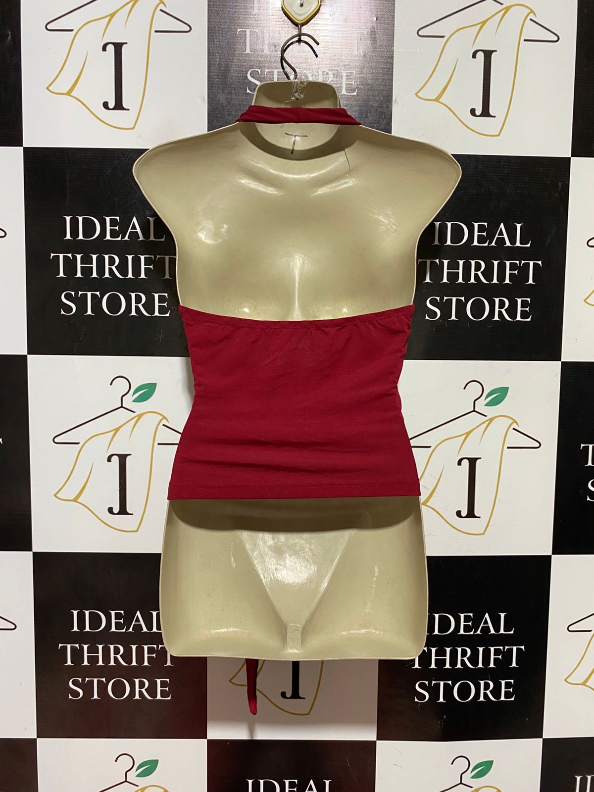 SHEIN |S| BUST 15| B44| BURGUNDY HALTER NECK PLUNGING TOP