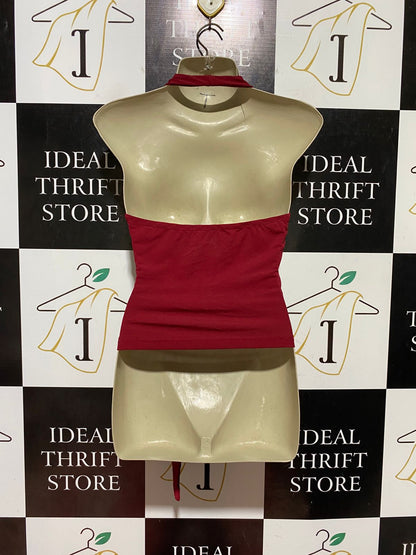 SHEIN |S| BUST 15| B44| BURGUNDY HALTER NECK PLUNGING TOP