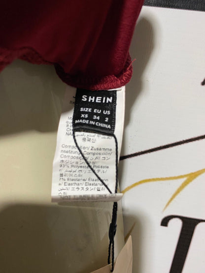SHEIN |S| BUST 15| B44| BURGUNDY HALTER NECK PLUNGING TOP
