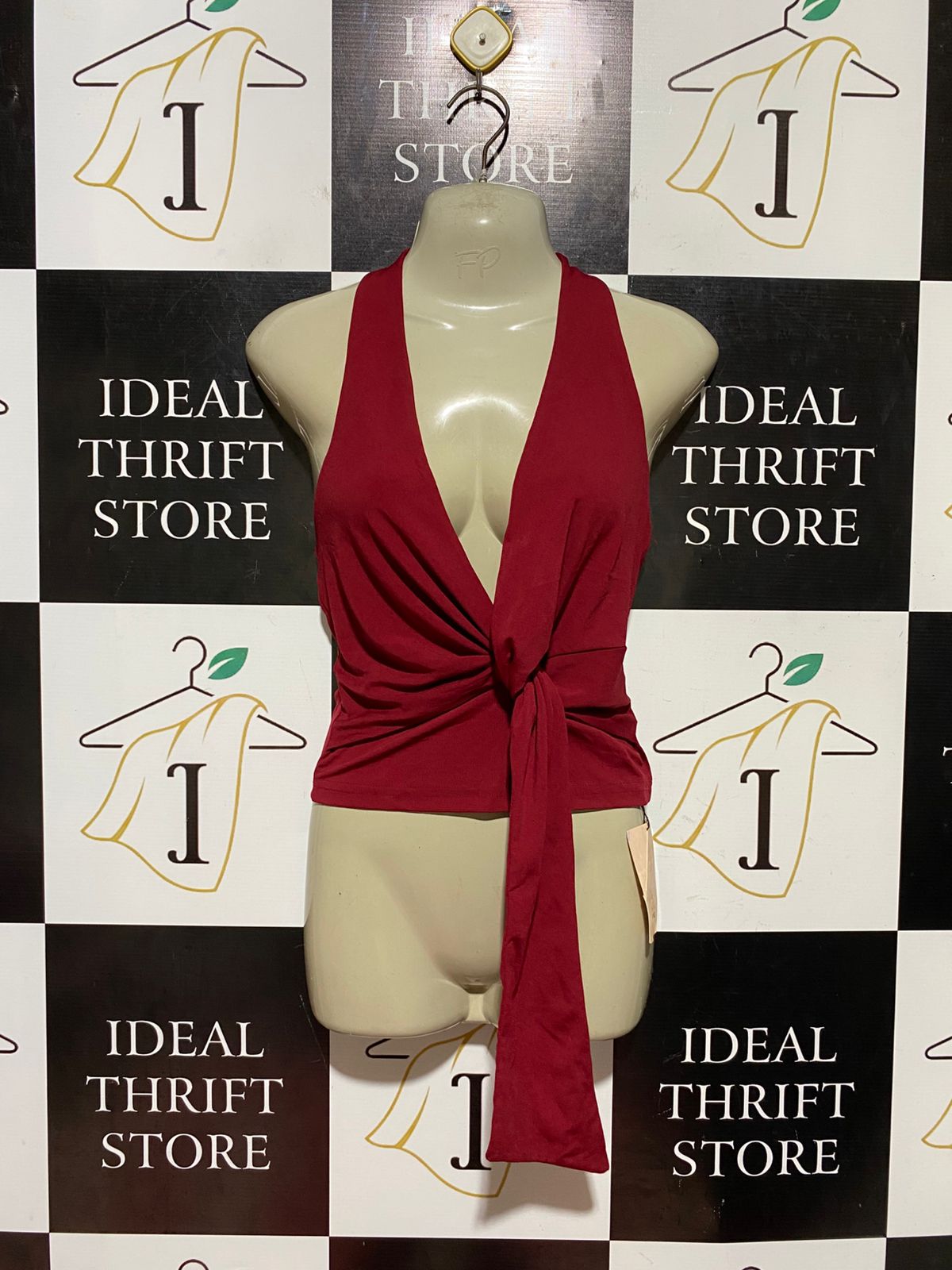 SHEIN |S| BUST 15| B44| BURGUNDY HALTER NECK PLUNGING TOP