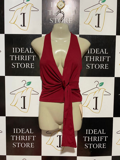 SHEIN |S| BUST 15| B44| BURGUNDY HALTER NECK PLUNGING TOP