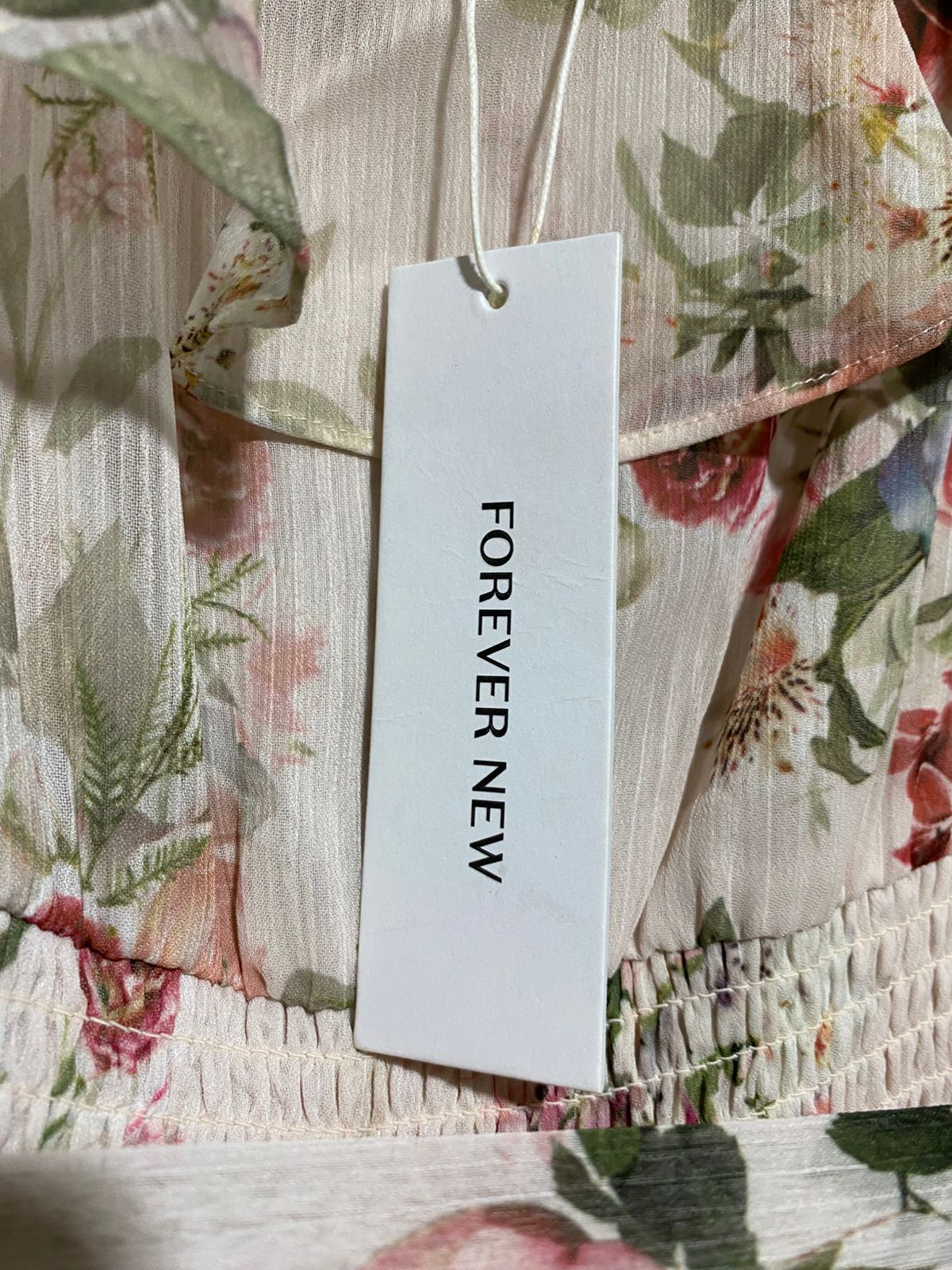 FOREVER NEW |M| BUST 18| B44| SPAGHETTI STRAP RUFFLE BUST SMOCKED WAIST TIE FRONT A-LINE DRESS