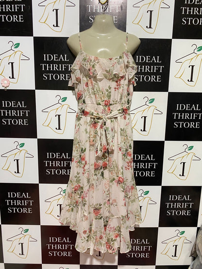 FOREVER NEW |M| BUST 18| B44| SPAGHETTI STRAP RUFFLE BUST SMOCKED WAIST TIE FRONT A-LINE DRESS