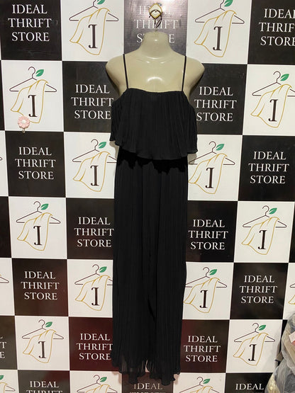 ALLY |M| BUST 17| B44| BLACK PLEATED SPAGHETTI STRAP JUMPSUIT WITH RUFFLE OVERLAY COCKTAIL PARTY EVENING WEAR