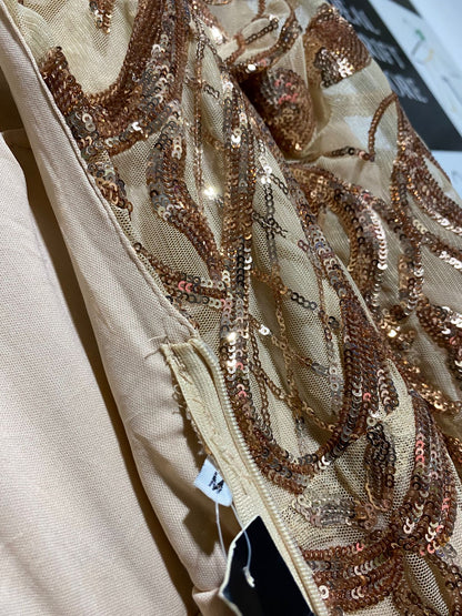 LOVE & LEMONADE |S| BUST 15| B44| GOLD ROSE GOLD SEQUIN LONG SLEEVE MAXI GOWN EMBELLISHED FORMAL PROM DRESS