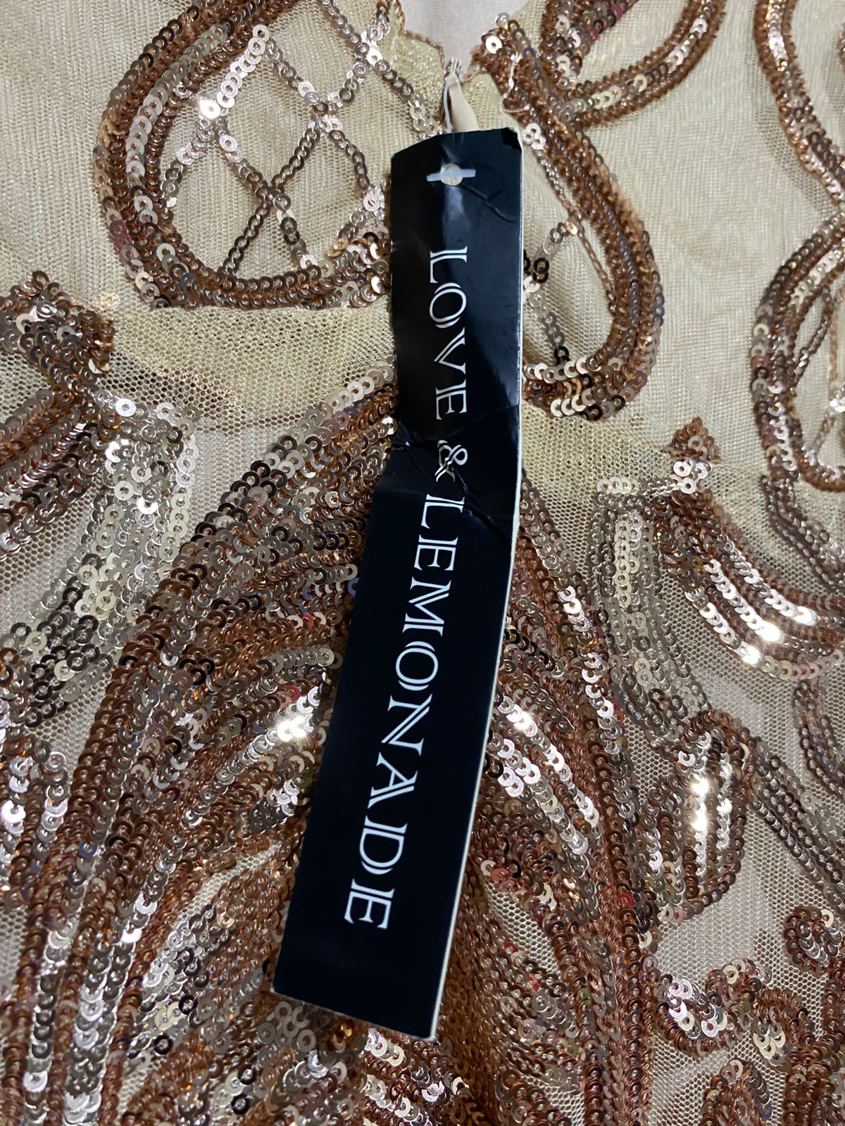 LOVE & LEMONADE |S| BUST 15| B44| GOLD ROSE GOLD SEQUIN LONG SLEEVE MAXI GOWN EMBELLISHED FORMAL PROM DRESS
