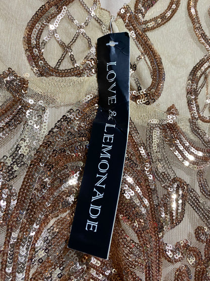 LOVE & LEMONADE |S| BUST 15| B44| GOLD ROSE GOLD SEQUIN LONG SLEEVE MAXI GOWN EMBELLISHED FORMAL PROM DRESS