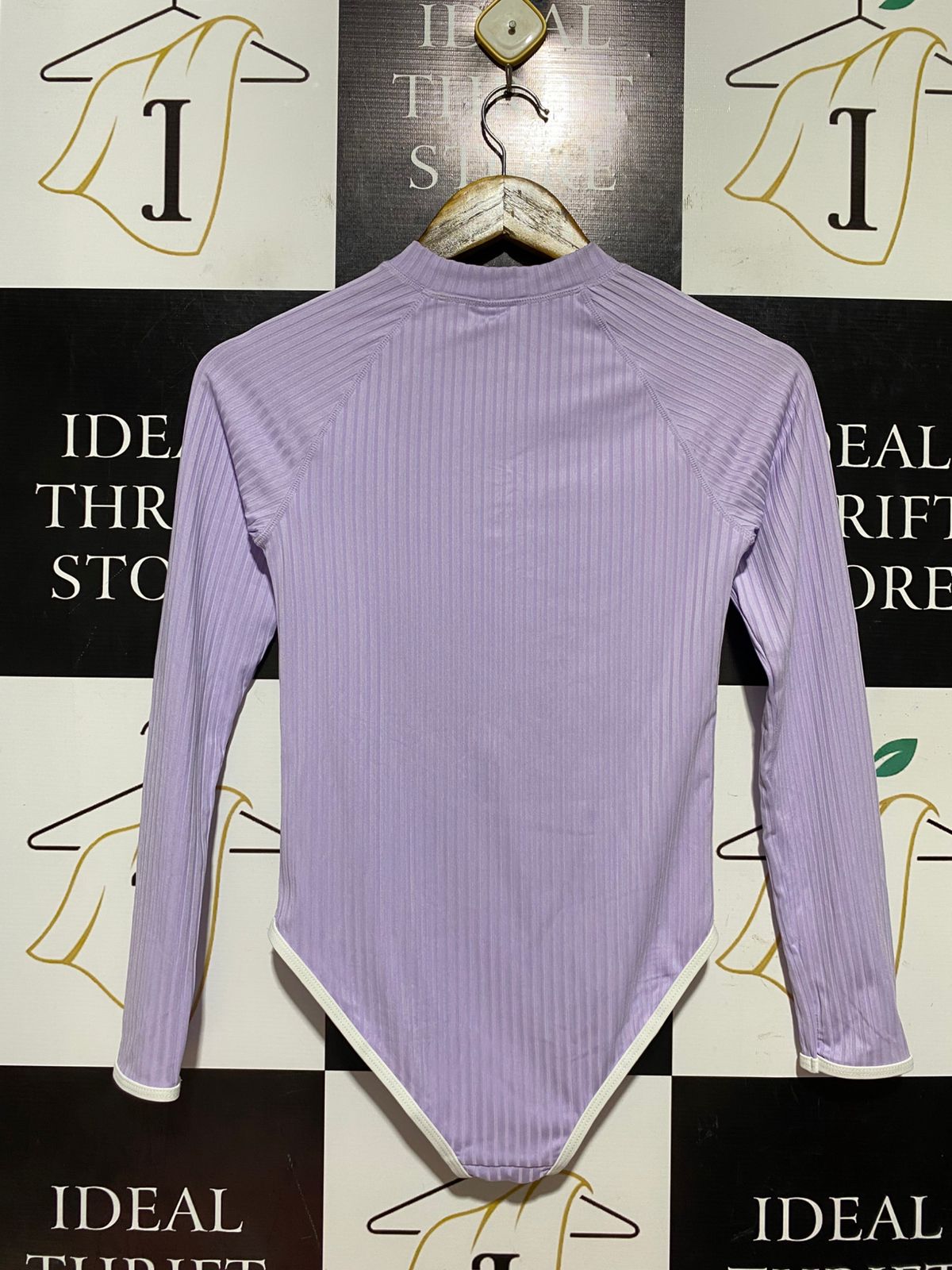ANKO |XS| BUST 14| B44| GIRLS LAVENDER RIBBED LONG SLEEVE ONE PIECE SWIMSUIT RASH GUARD