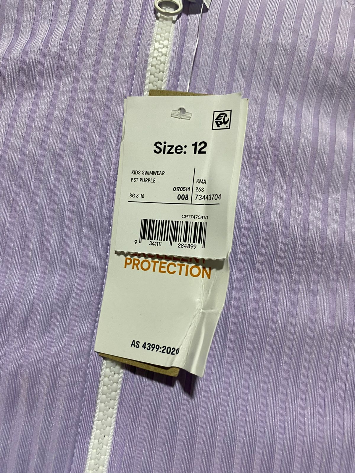 ANKO |XS| BUST 14| B44| GIRLS LAVENDER RIBBED LONG SLEEVE ONE PIECE SWIMSUIT RASH GUARD