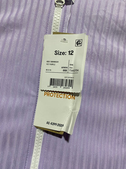 ANKO |XS| BUST 14| B44| GIRLS LAVENDER RIBBED LONG SLEEVE ONE PIECE SWIMSUIT RASH GUARD
