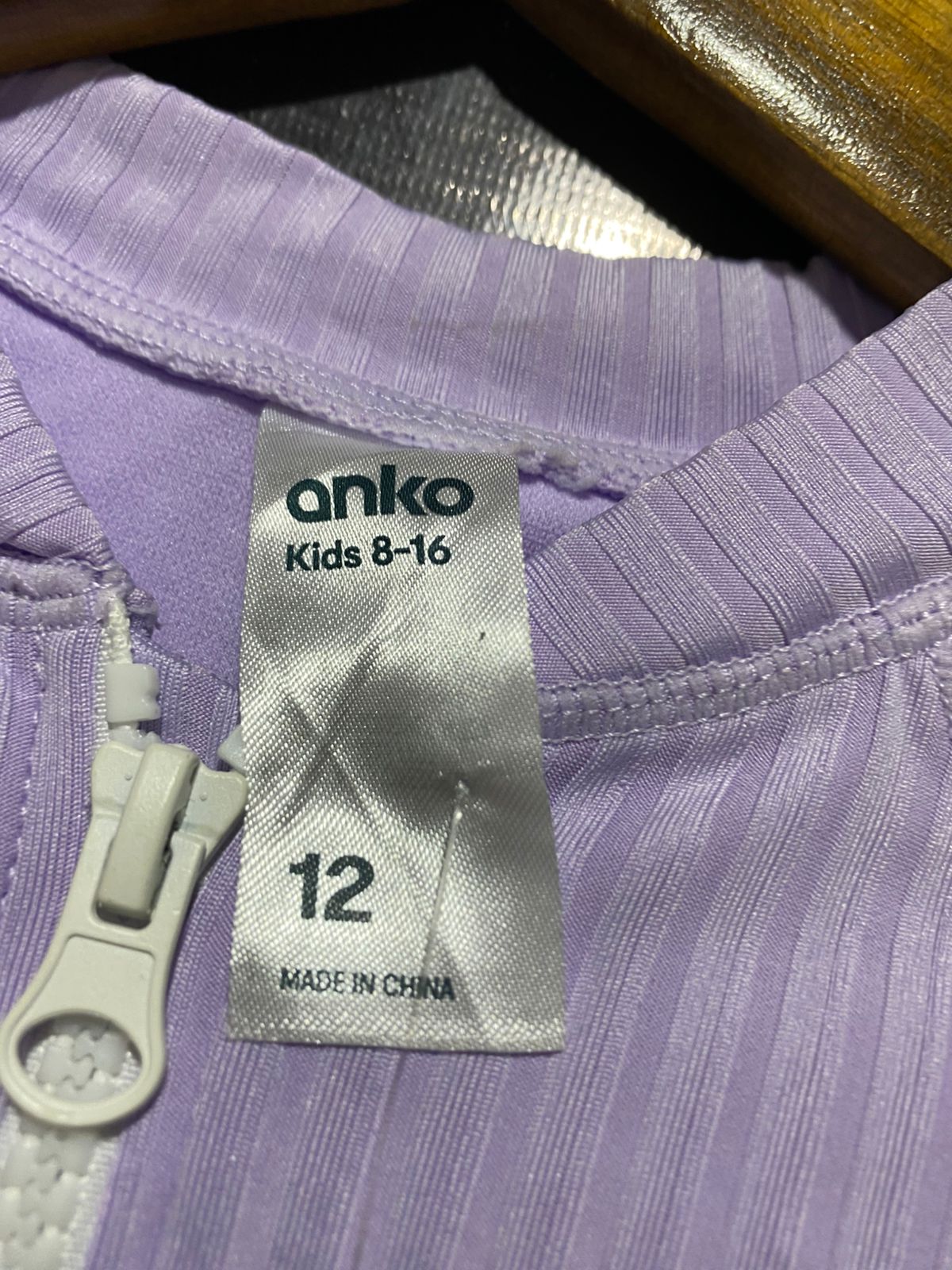 ANKO |XS| BUST 14| B44| GIRLS LAVENDER RIBBED LONG SLEEVE ONE PIECE SWIMSUIT RASH GUARD