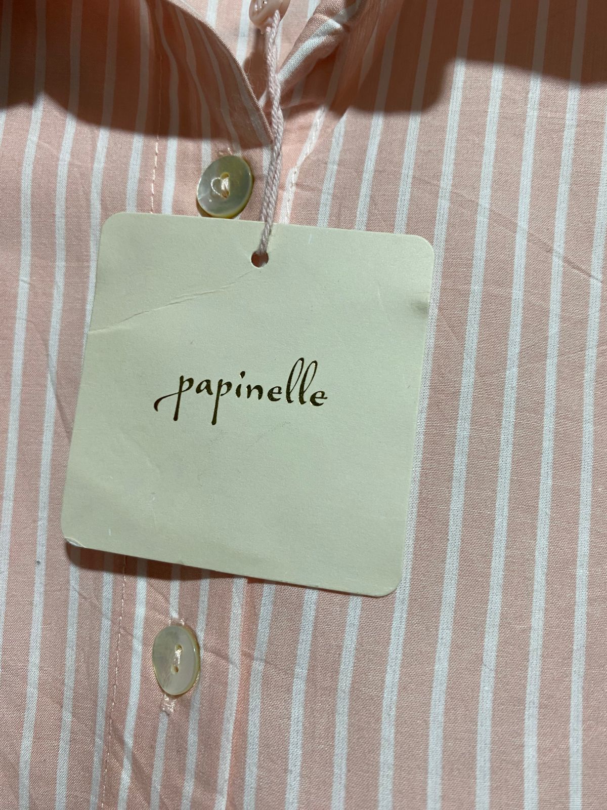 PAPINELLE |S| BUST 20| B44| PINK AND WHITE VERTICAL STRIPE SHORT SLEEVE BUTTON DOWN SHIRT CASUAL LOUNGEWEAR