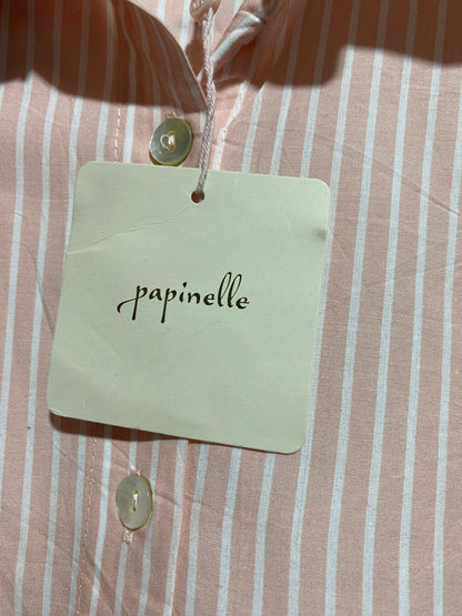 PAPINELLE |S| BUST 20| B44| PINK AND WHITE VERTICAL STRIPE SHORT SLEEVE BUTTON DOWN SHIRT CASUAL LOUNGEWEAR