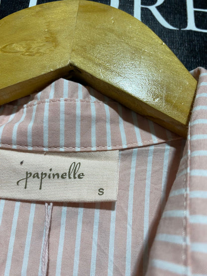 PAPINELLE |S| BUST 20| B44| PINK AND WHITE VERTICAL STRIPE SHORT SLEEVE BUTTON DOWN SHIRT CASUAL LOUNGEWEAR