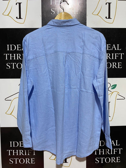 ANKO |XL| BUST 23| B43| LIGHT BLUE LINEN BLEND LONG SLEEVE BUTTON DOWN SHIRT UTILITY POCKETS