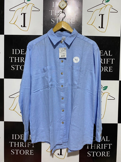 ANKO |XL| BUST 23| B43| LIGHT BLUE LINEN BLEND LONG SLEEVE BUTTON DOWN SHIRT UTILITY POCKETS