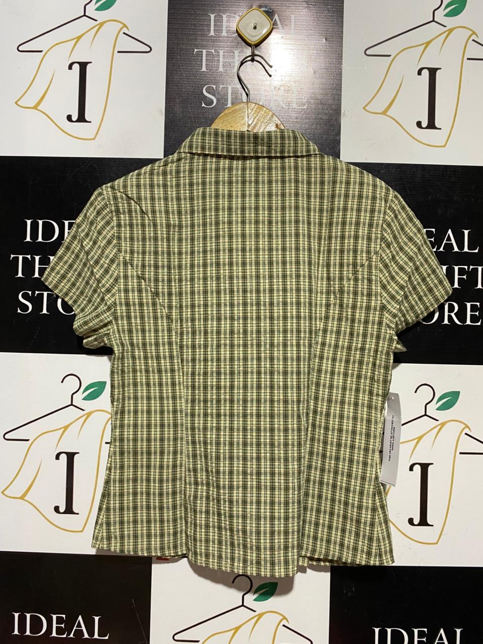 PRINCESS POLLY |S| BUST 17| B43| GREEN PLAID SHORT SLEEVE BUTTON FRONT COLLARED SHIRT