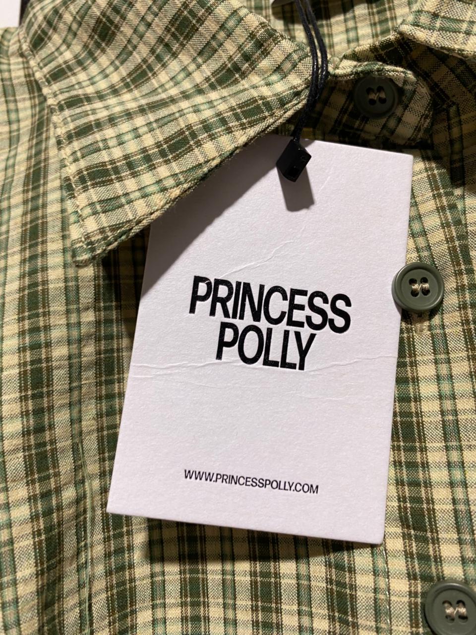 PRINCESS POLLY |S| BUST 17| B43| GREEN PLAID SHORT SLEEVE BUTTON FRONT COLLARED SHIRT