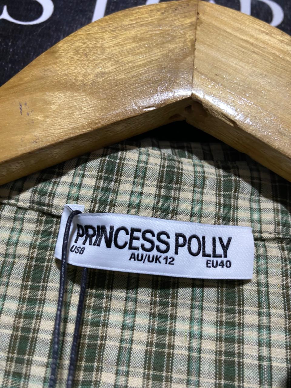 PRINCESS POLLY |S| BUST 17| B43| GREEN PLAID SHORT SLEEVE BUTTON FRONT COLLARED SHIRT