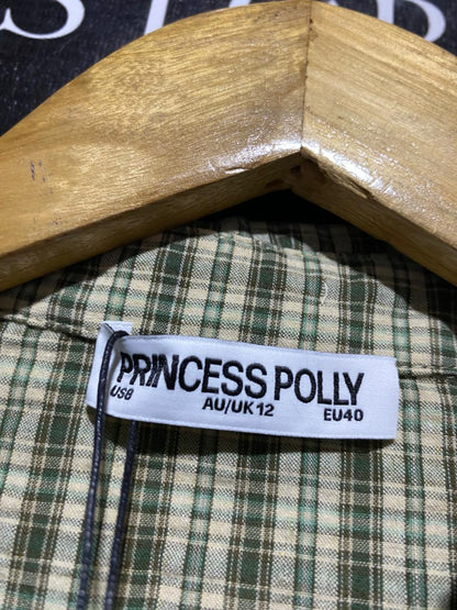 PRINCESS POLLY |S| BUST 17| B43| GREEN PLAID SHORT SLEEVE BUTTON FRONT COLLARED SHIRT