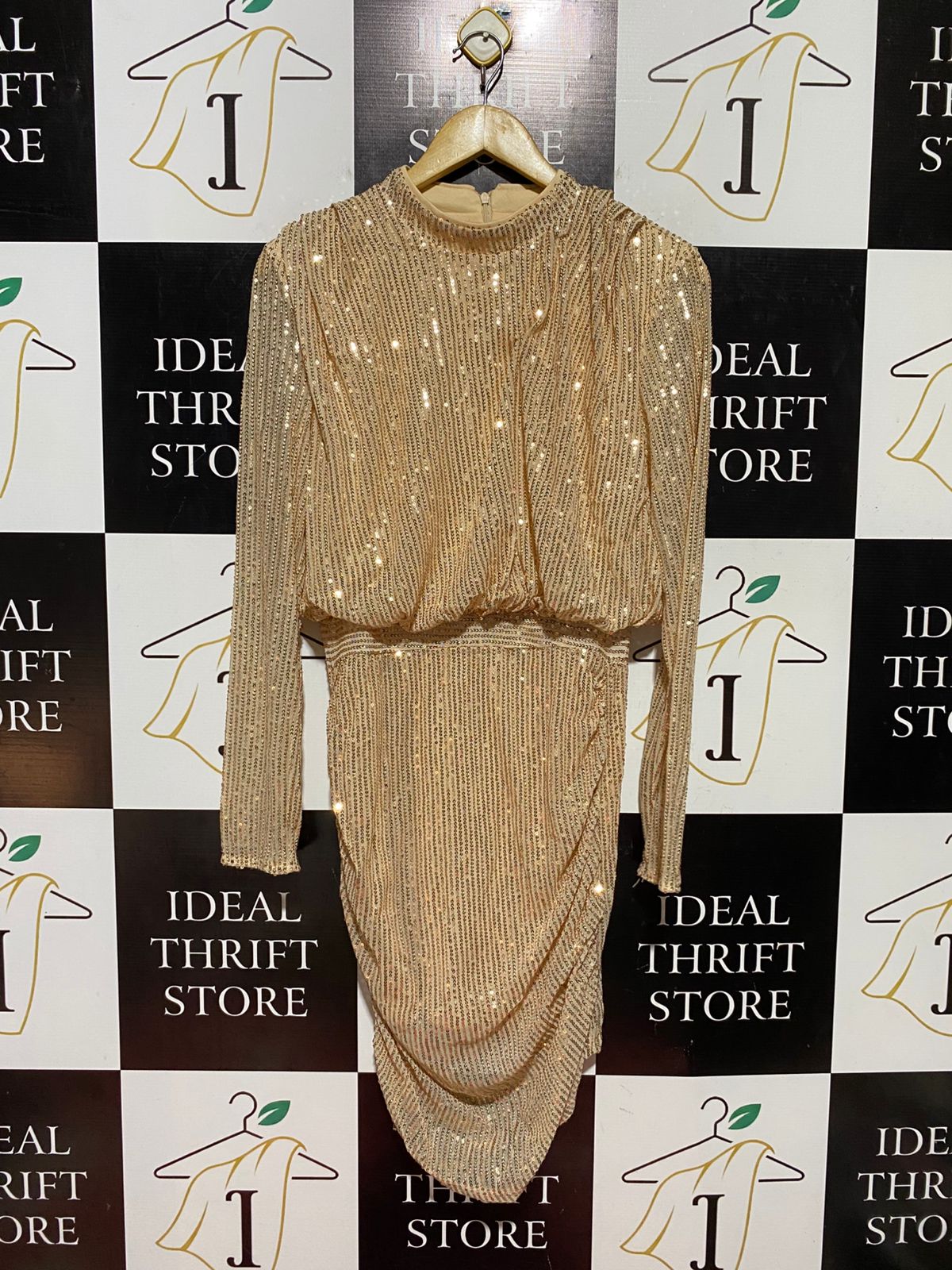 SHEIN |M| BUST 18| B43| STUNNING GOLD SEQUIN LONG SLEEVE MOCK NECK MINI DRESS COCKTAIL PARTY EVENING WEAR