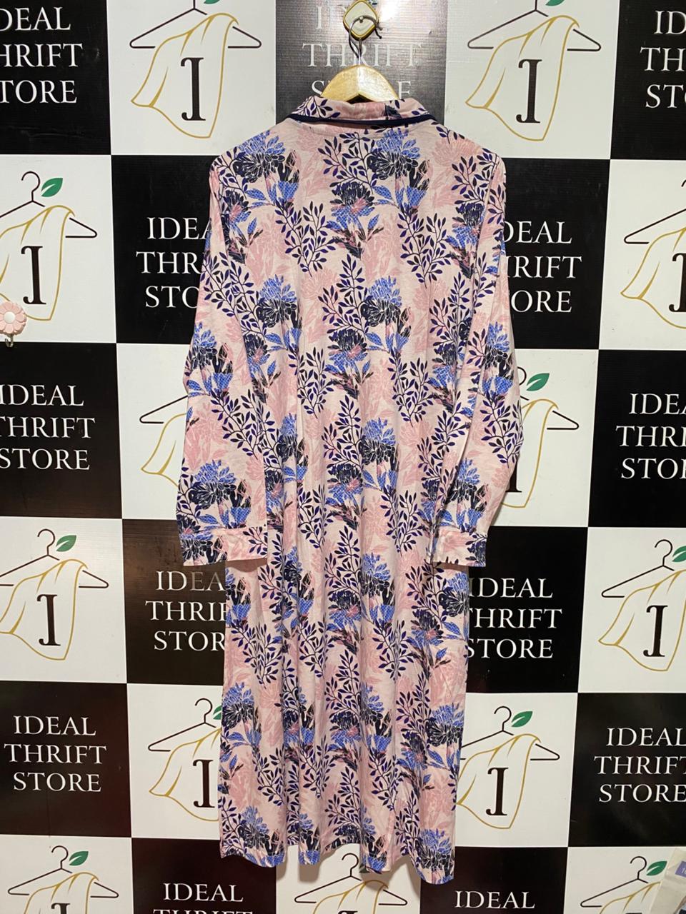 VICTORIN HILL |XL| BUST 24| B43| VICTORIA HILL PINK BLUE FLORAL COTTON KNIT LONG SLEEVE NIGHTGOWN SLEEPWEAR