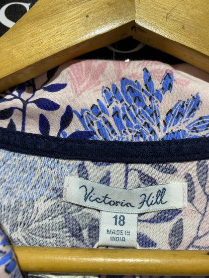 VICTORIN HILL |XL| BUST 24| B43| VICTORIA HILL PINK BLUE FLORAL COTTON KNIT LONG SLEEVE NIGHTGOWN SLEEPWEAR