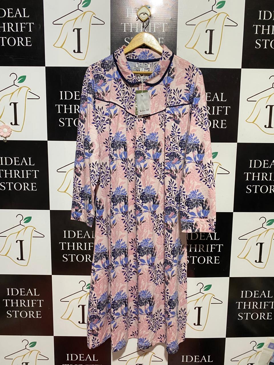 VICTORIN HILL |XL| BUST 24| B43| VICTORIA HILL PINK BLUE FLORAL COTTON KNIT LONG SLEEVE NIGHTGOWN SLEEPWEAR