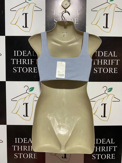 KOOKAI |S| BUST 15| B43| CHIC LIGHT BLUE RIBBED SCONCE SCOOP NECK BUTTON FRONT CROPPED BRALETTE TANK TOP