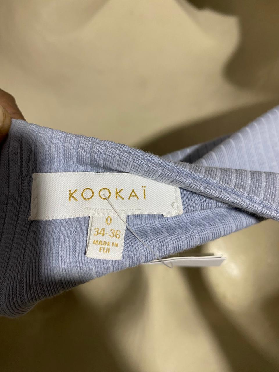 KOOKAI |S| BUST 15| B43| CHIC LIGHT BLUE RIBBED SCONCE SCOOP NECK BUTTON FRONT CROPPED BRALETTE TANK TOP