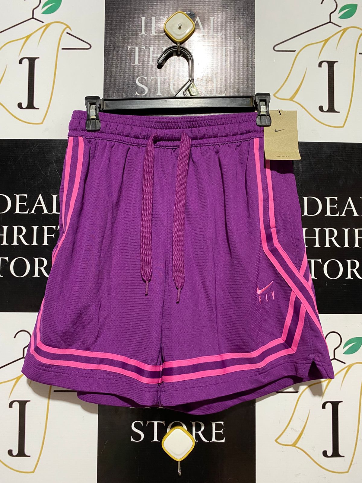 NIKE |S| WAIST 26| B43| WOMEN'S BASKETBALL SHORTS PURPLE PINK STRIPE ATHLETIC GYM MESH DRI-FIT