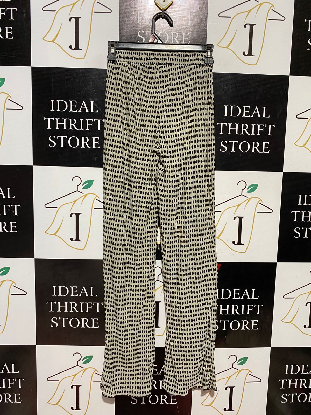ZARA |S| WAIST 23| B43| PLISSE PRINTED PANTS POLKA DOT GEOMETRIC WIDE LEG TROUSERS CASUAL