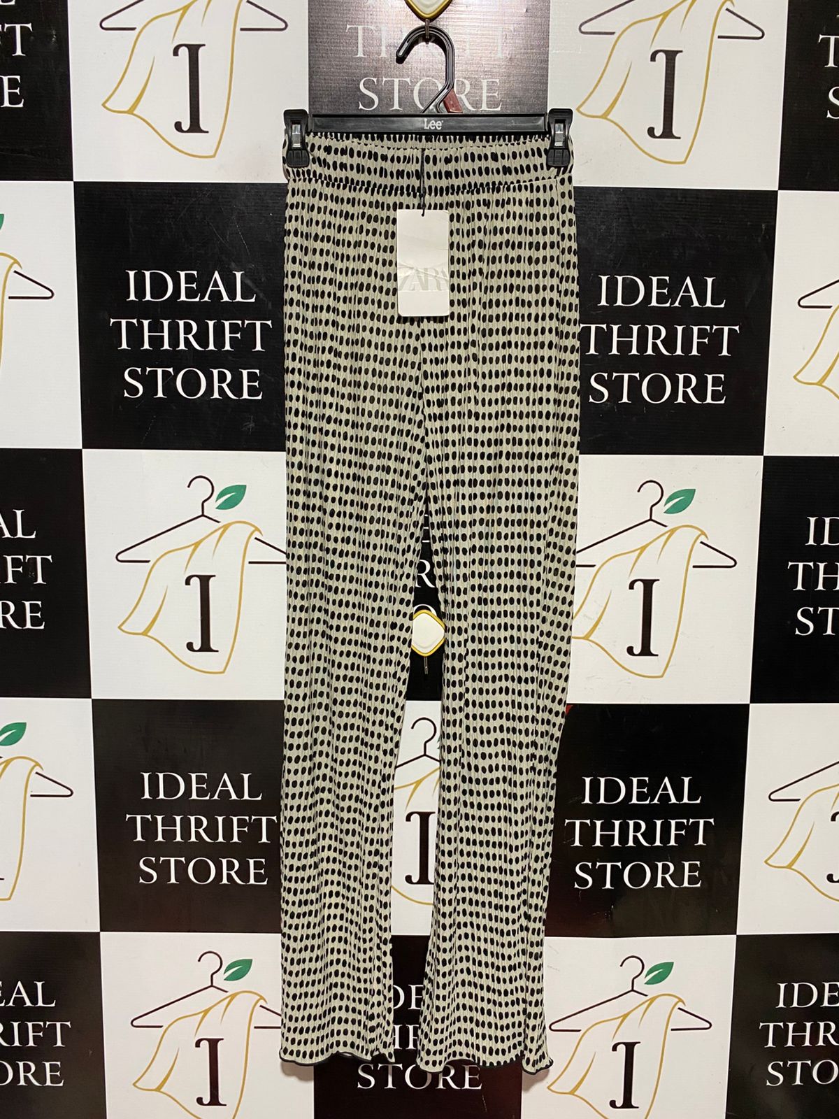 ZARA |S| WAIST 23| B43| PLISSE PRINTED PANTS POLKA DOT GEOMETRIC WIDE LEG TROUSERS CASUAL