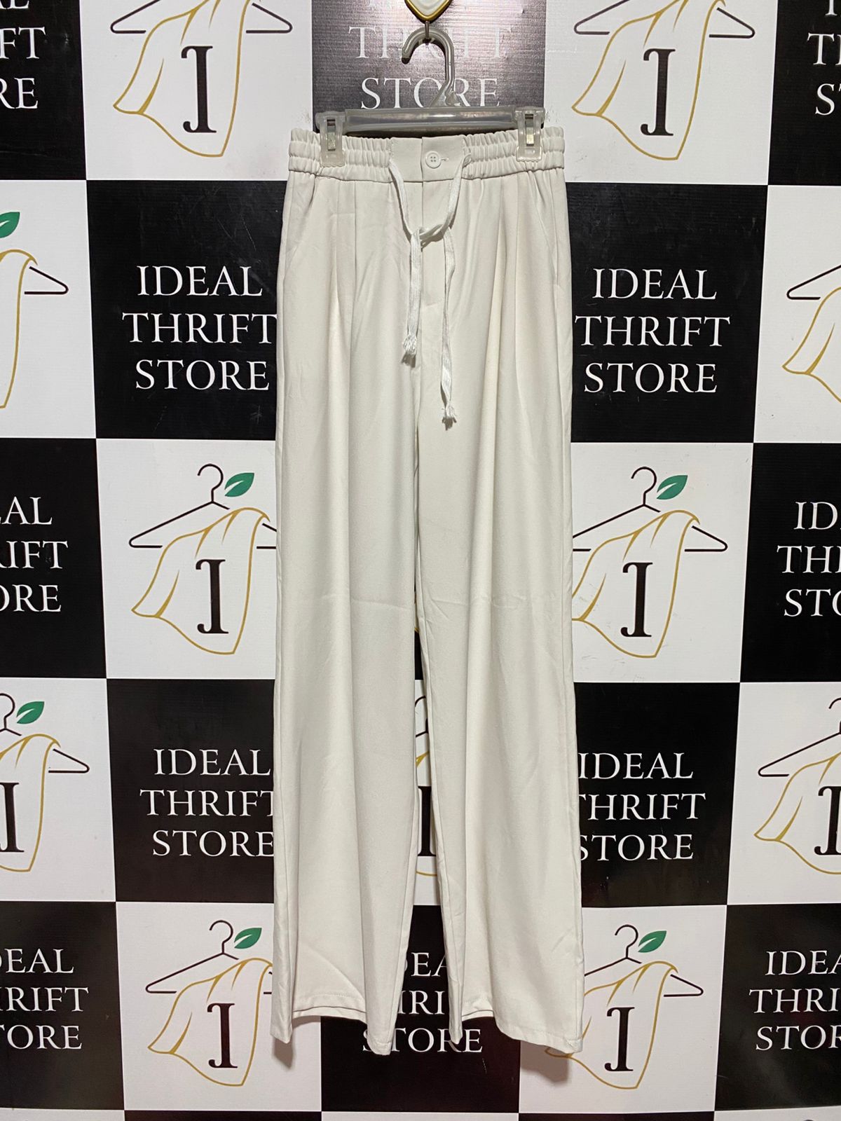 CHEN CHEN |XS| WAIST 23| B43| WIDE LEG DRAWSTRING TROUSERS CREAM OFF WHITE PALAZZO PANTS CASUAL TROUSERS