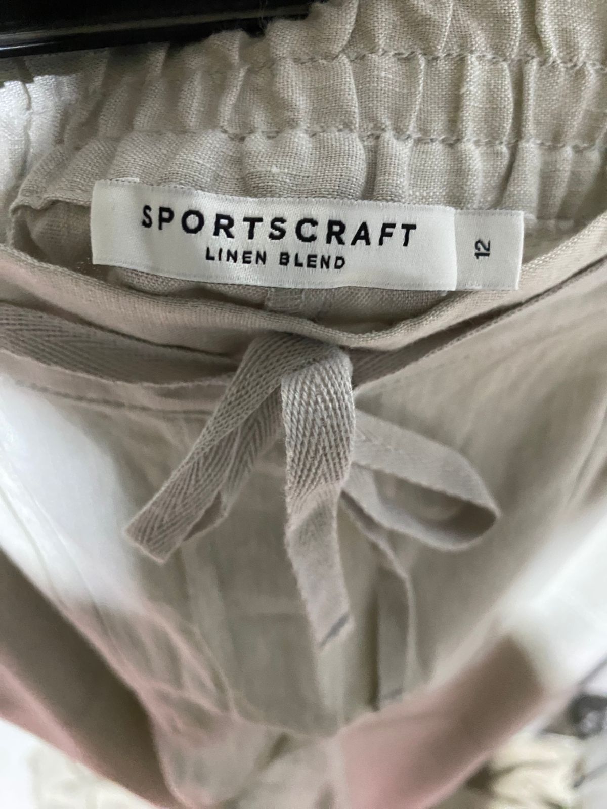 SPORTS CRAFT |XL| WAIST 33| B43| LINEN BLEND DRAWSTRING PANTS LIGHT BEIGE TAN TROUSERS CASUAL LIGHTWEIGHT