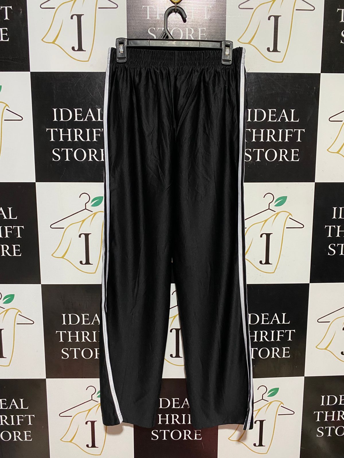 JAY JAYS |M| WAIST 28| B43| TRACK PANTS BLACK WITH WHITE SIDE STRIPE ELASTIC WAIST WIDE LEG ATHLETIC CASUAL