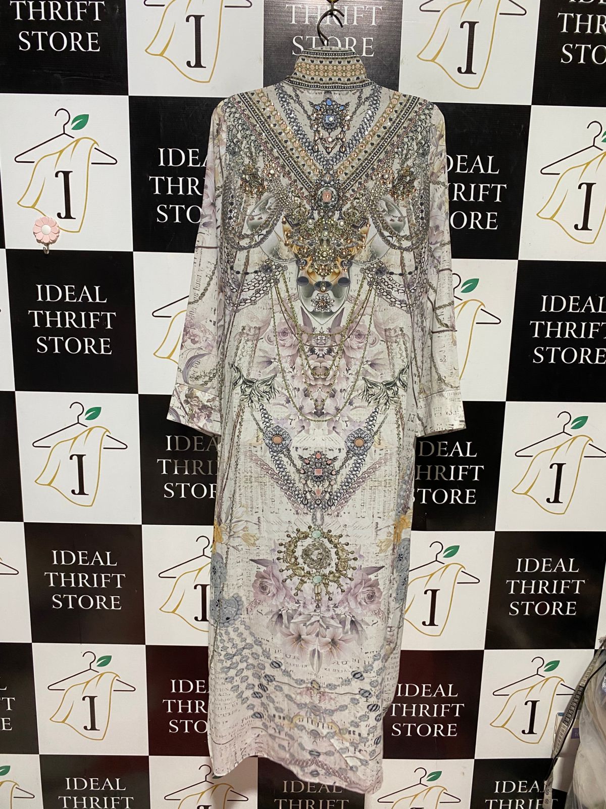 GEMS |L| BUST 20|. B43| LONG MAXI KIMONO DUSTER OPEN FRONT CARDIGAN BOHO ORNATE FLORAL PRINT COVER UP