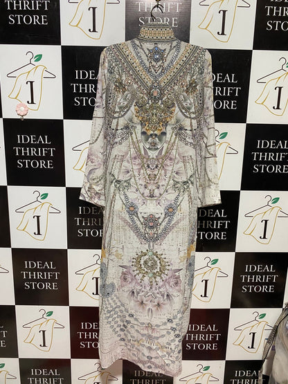 GEMS |L| BUST 20|. B43| LONG MAXI KIMONO DUSTER OPEN FRONT CARDIGAN BOHO ORNATE FLORAL PRINT COVER UP